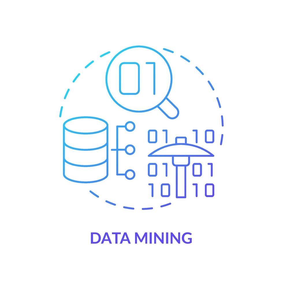 icono de concepto de gradiente azul de minería de datos. examinar grandes conjuntos de datos idea abstracta ilustración de línea delgada. análisis de anomalías. Ciencias de la Computación. dibujo de contorno aislado. vector