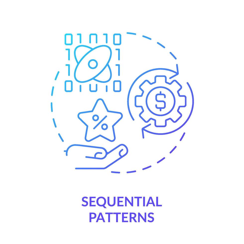 Sequential patterns blue gradient concept icon. Data mining technique abstract idea thin line illustration. Analyzing users behavior. Isolated outline drawing. vector