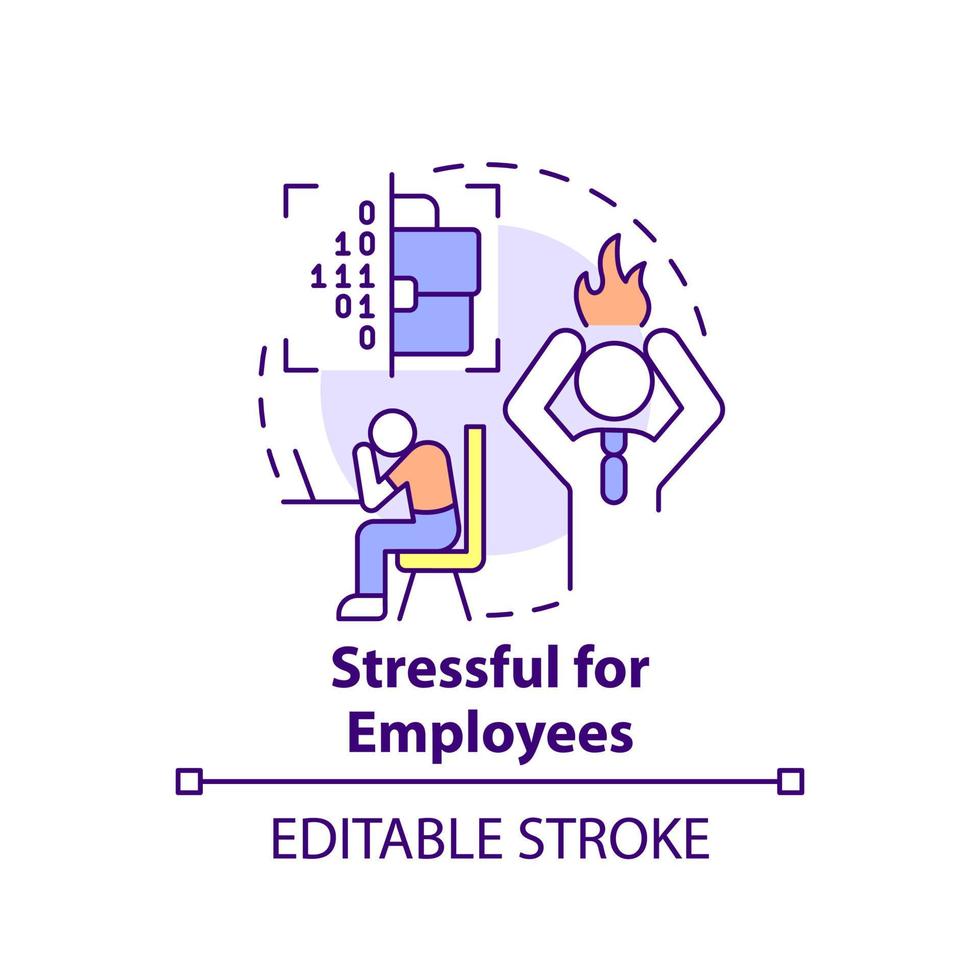 Stressful for employees concept icon. Digital transformation disadvantage abstract idea thin line illustration. Isolated outline drawing. Editable stroke. vector
