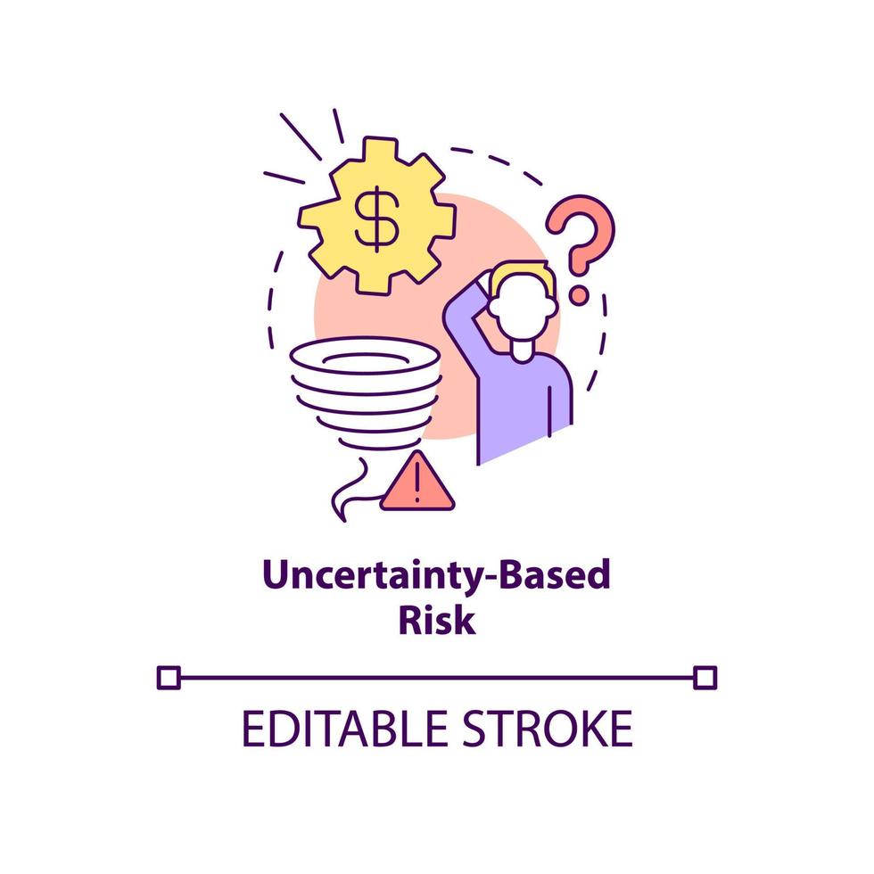 Uncertainty-based risk concept icon. Type of risk abstract idea thin line illustration. Unpredictable event. Probabilities. Isolated outline drawing. Editable stroke. vector