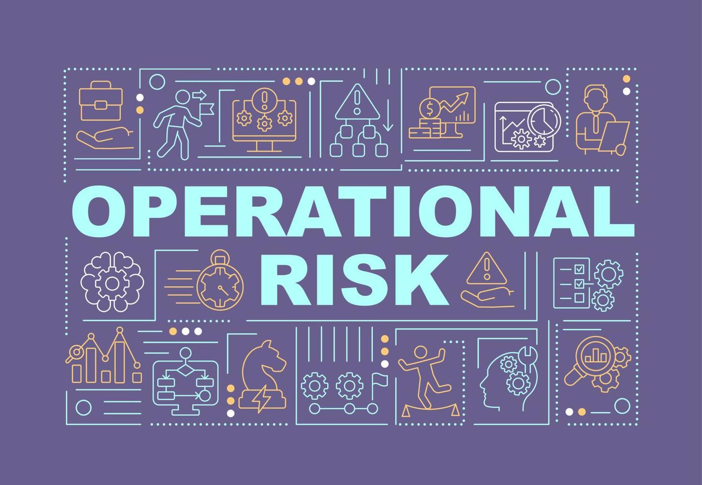 Conceptos de palabras de riesgo operativo banner morado oscuro. seguridad financiera empresarial. infografías con iconos sobre fondo de color. tipografía aislada. ilustración vectorial con texto. vector