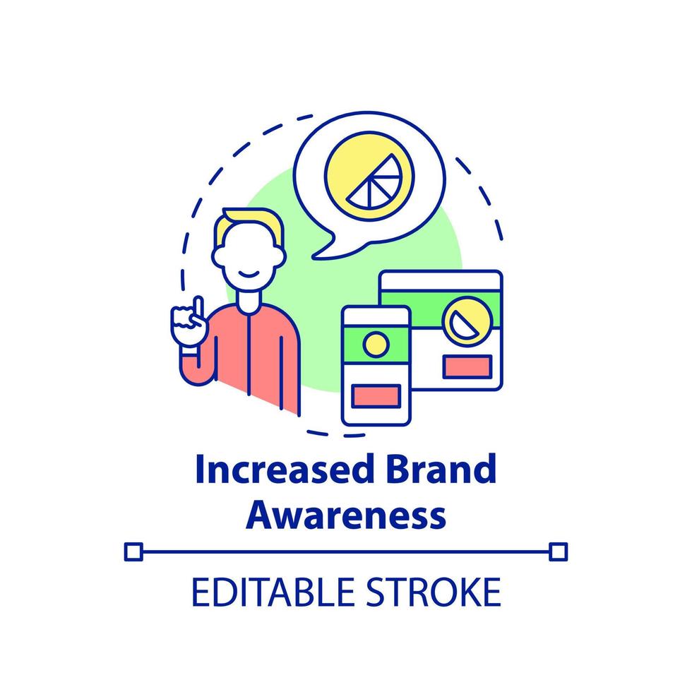 Increased brand awareness concept icon. Social media promo. Digital first advantages abstract idea thin line illustration. Isolated outline drawing. Editable stroke. vector