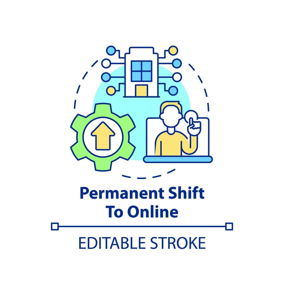 Permanent shift to online concept icon. Why digital first mindset is essential abstract idea thin line illustration. Isolated outline drawing. Editable stroke. vector