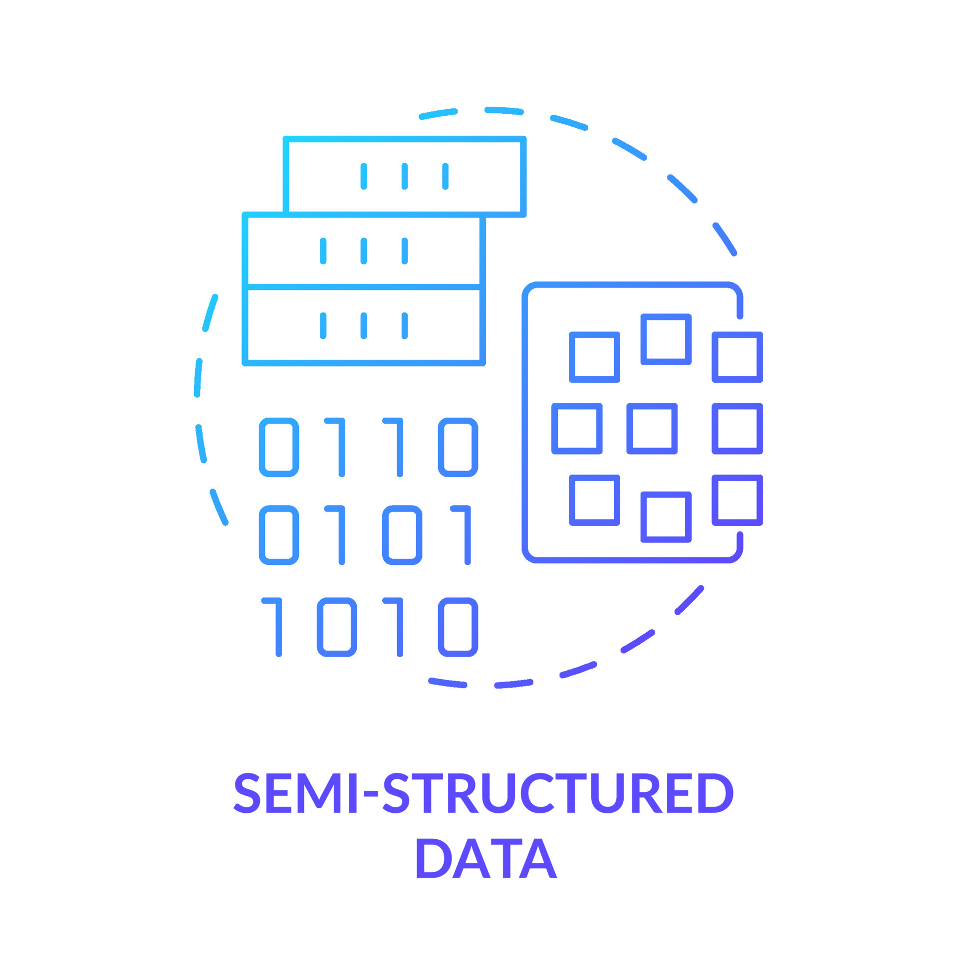 Semi-structured data blue gradient concept icon. Big data type abstract ...