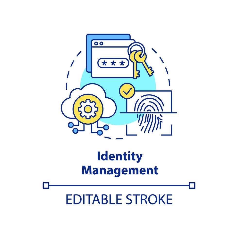Identity management concept icon. Cybersecurity management abstract idea thin line illustration. Keep personal data secure. Isolated outline drawing. Editable stroke. vector