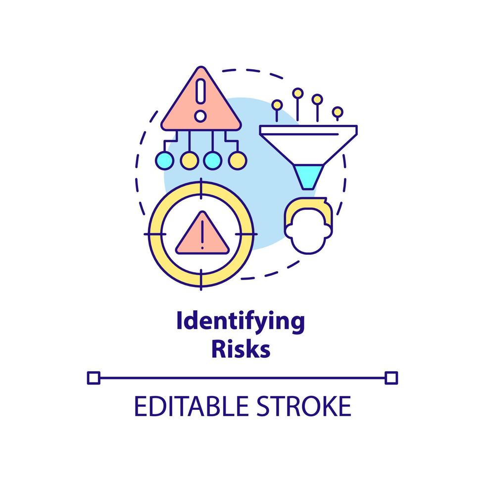 Identifying risks concept icon. Risk management process abstract idea thin line illustration. Recognizing hazards. Isolated outline drawing. Editable stroke. vector