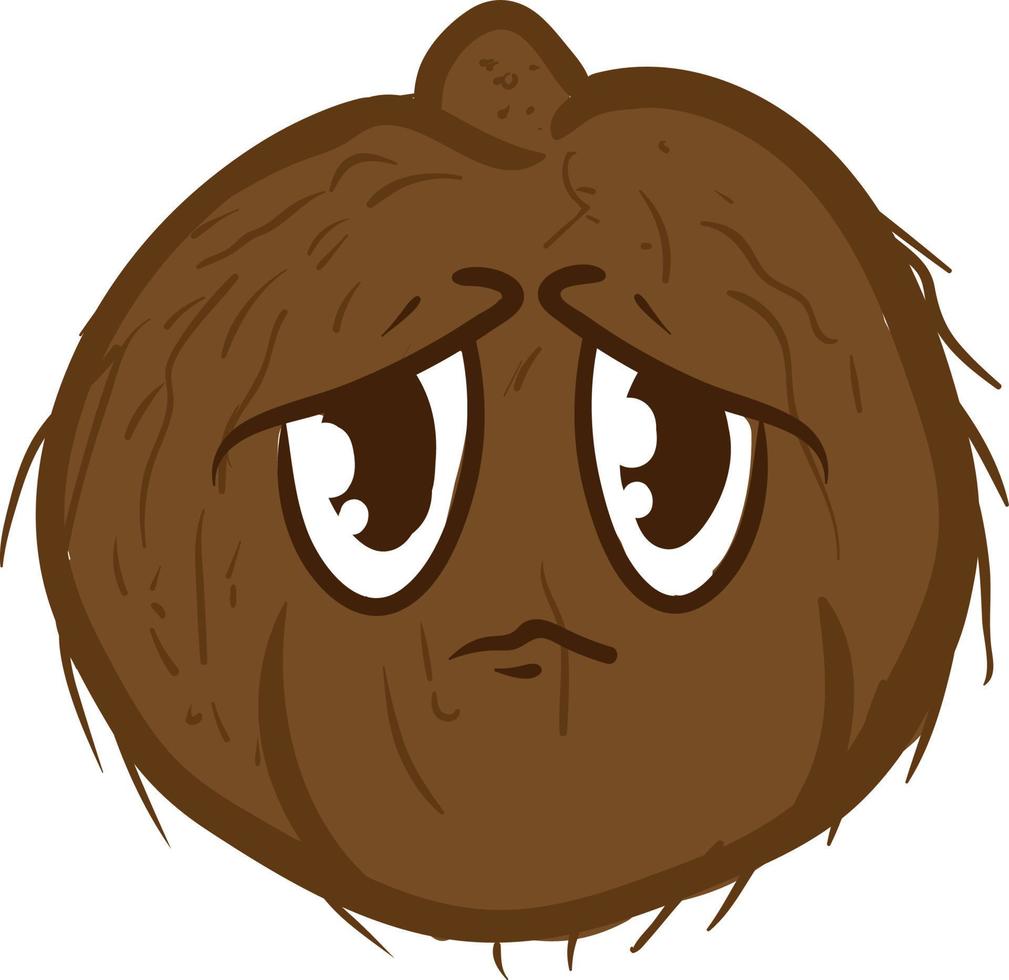 Sad coconut, illustration, vector on white background.