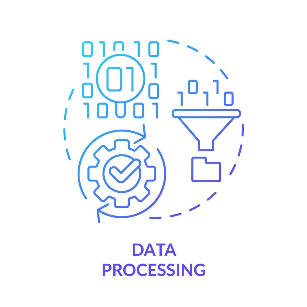 icono de concepto de gradiente azul de procesamiento de datos. manipulación de datos grandes idea abstracta ilustración de línea delgada. generar resultados significativos. dibujo de contorno aislado. vector