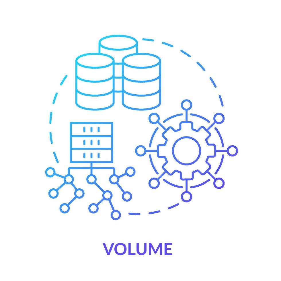 Volume blue gradient concept icon. Big data characteristic abstract idea thin line illustration. Size of collected and stored data. Isolated outline drawing. vector