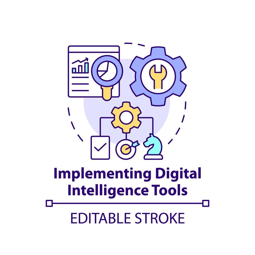 Implementing digital intelligence tools concept icon. Digital first strategy abstract idea thin line illustration. Isolated outline drawing. Editable stroke. vector