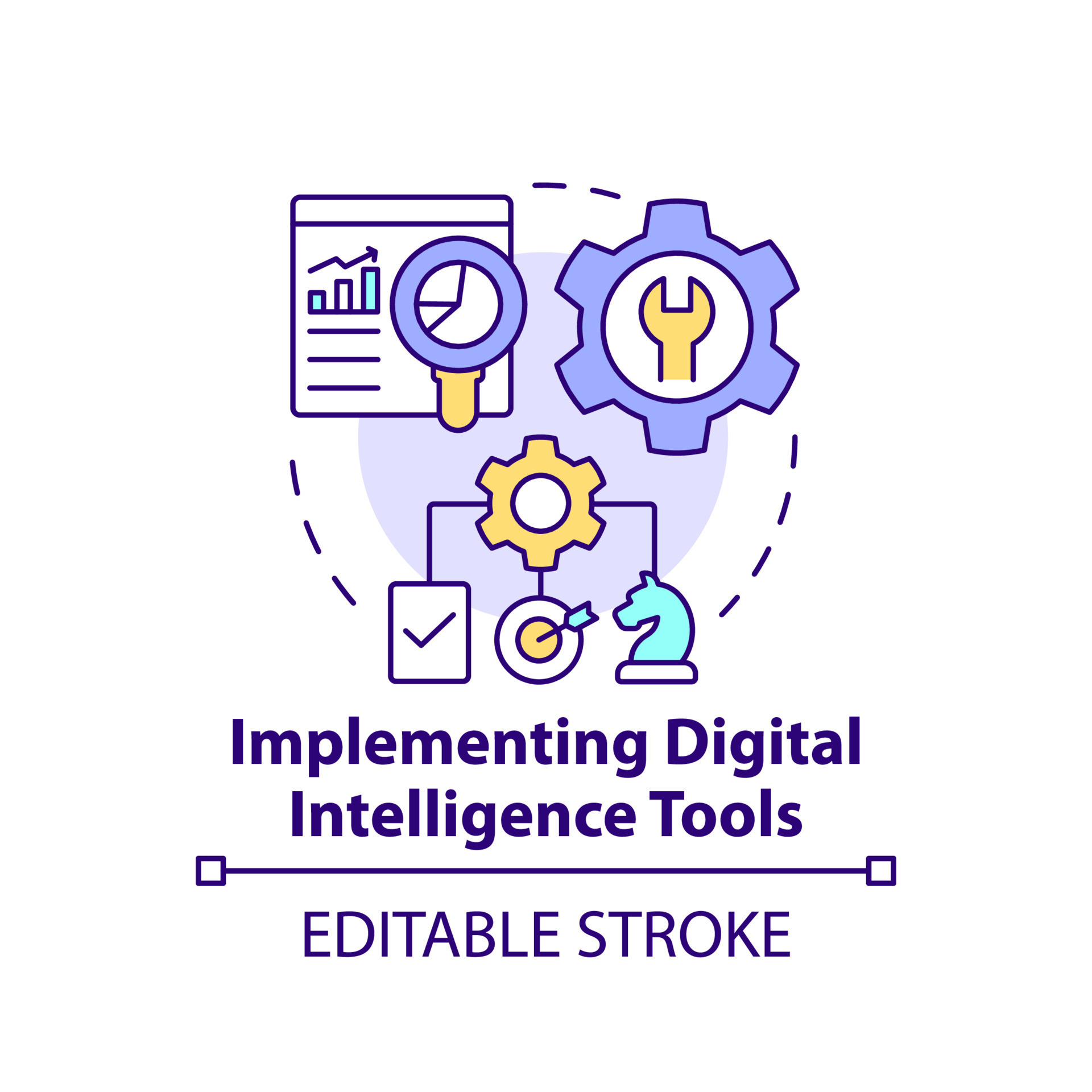Implementing digital intelligence tools concept icon. Digital first