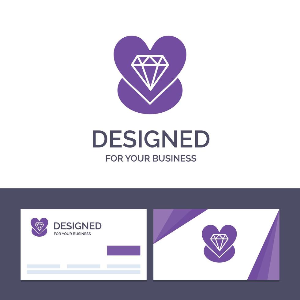 tarjeta de visita creativa y plantilla de logotipo diamante amor corazón boda vector ilustración