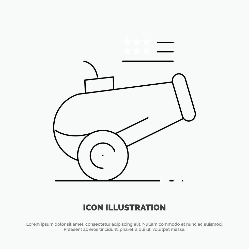 Big Gun Cannon Howitzer Mortar Line Icon Vector