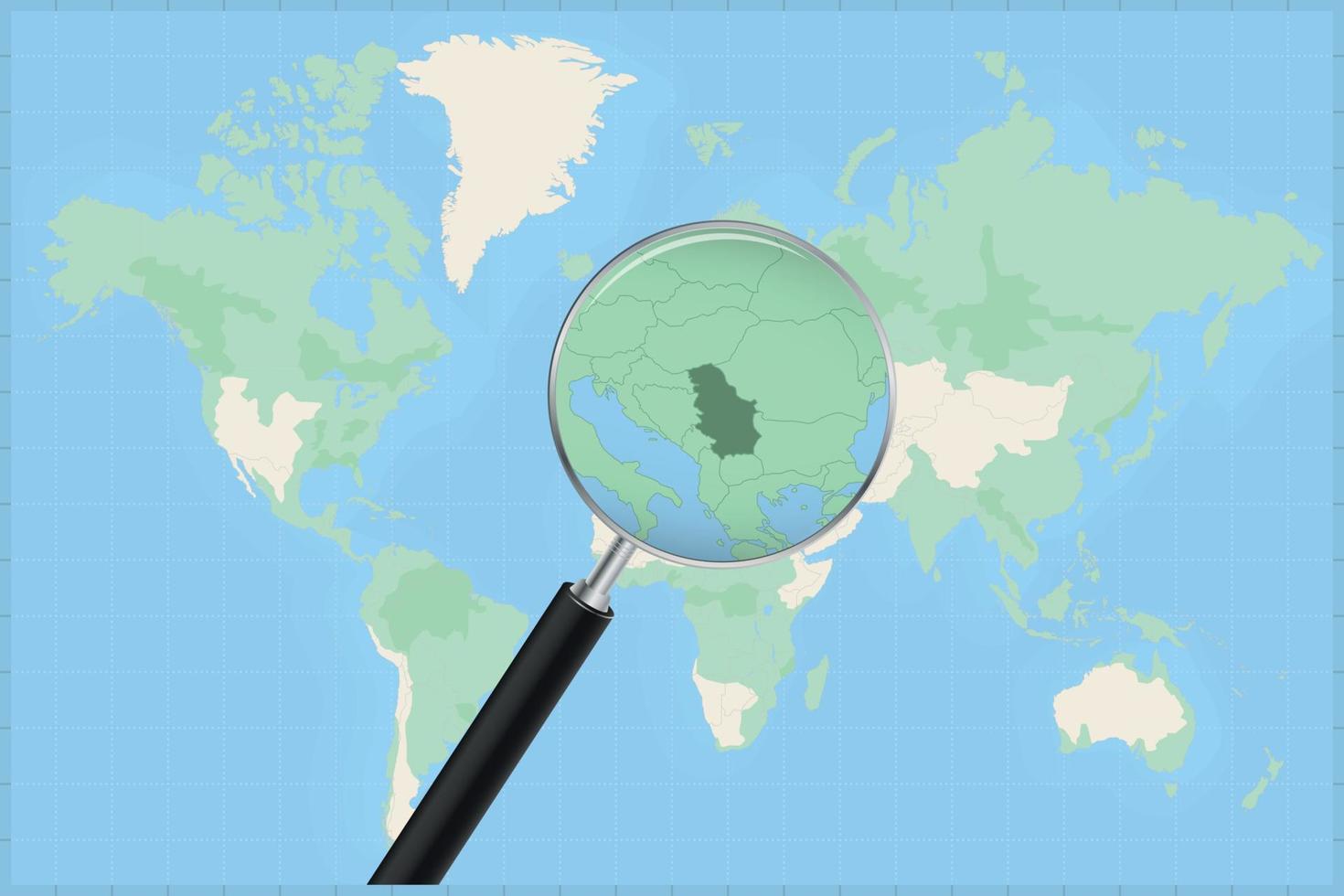 Map of the world with a magnifying glass on a map of Serbia. vector