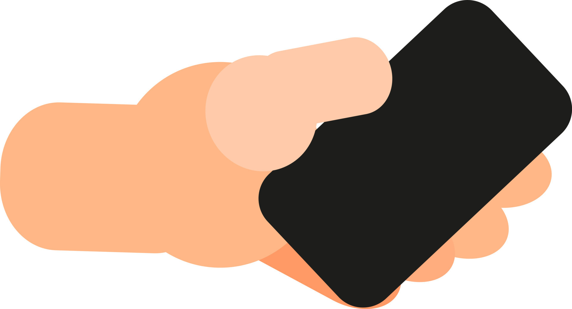 Holding phone in left hand, illustration, vector on a white background