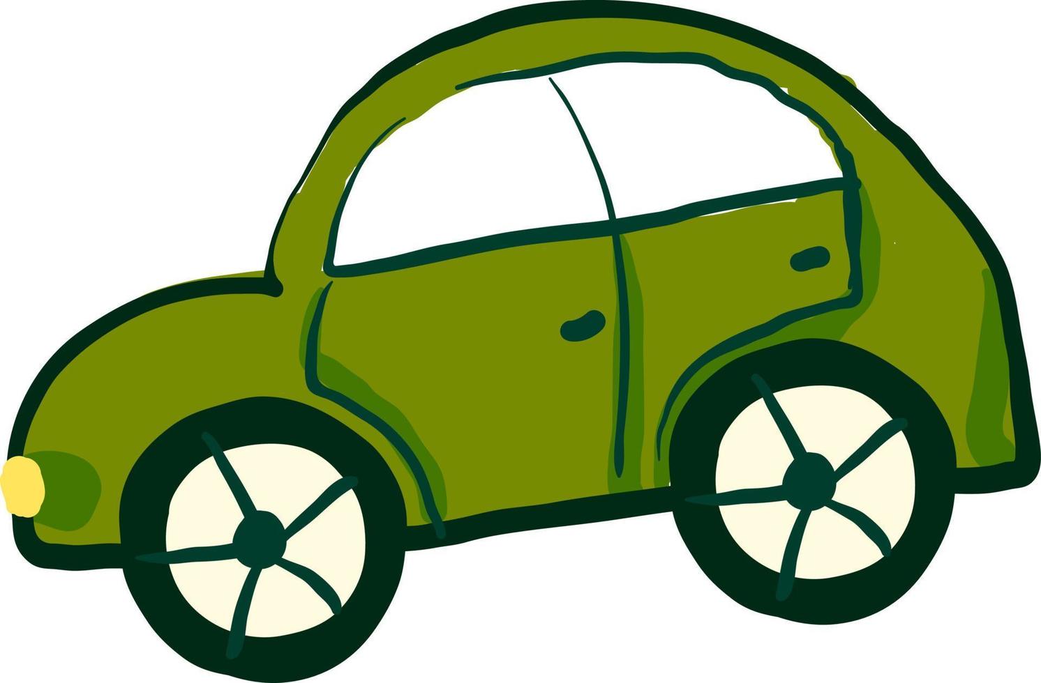 Green small car, illustration, vector on white background.