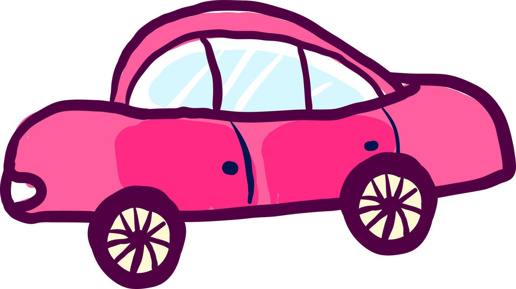 Pink car, illustration, vector on white background.