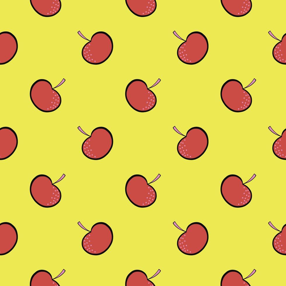 Red cherry,seamless pattern on yellow background. vector