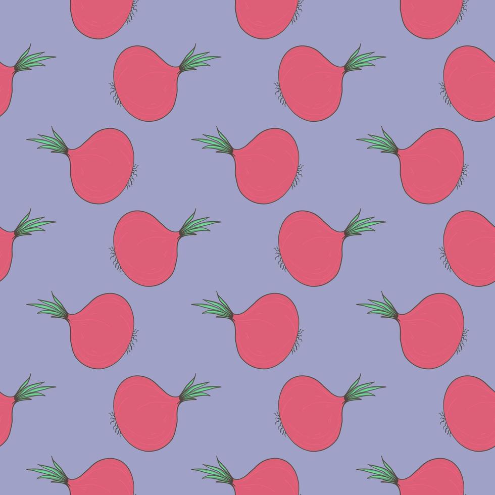 Pink onion , seamless pattern on a purple background. vector