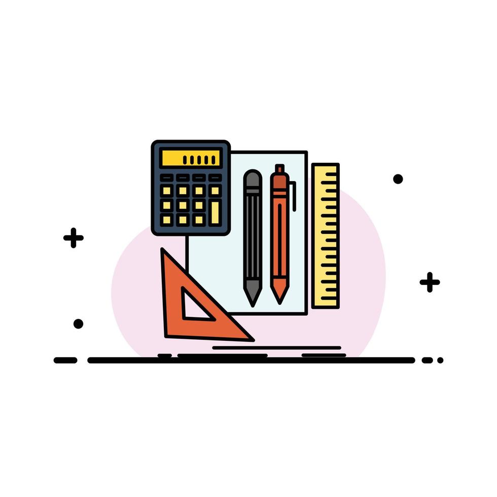 plantilla de banner de vector de icono lleno de línea plana de negocio de pluma de calculadora de libro estacionario