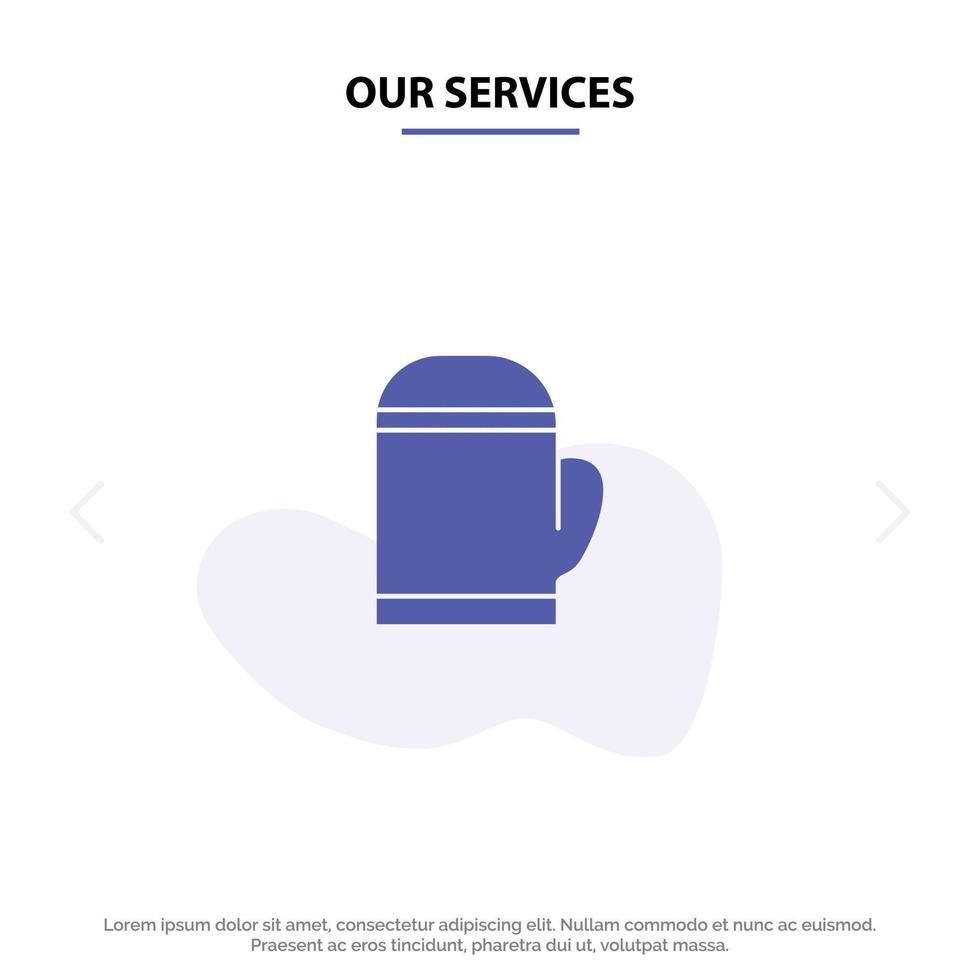 Our Services Glove Microwave Warm Cold Solid Glyph Icon Web card Template vector