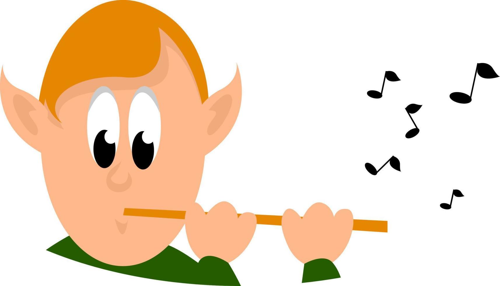 Boy with flute, illustration, vector on white background.
