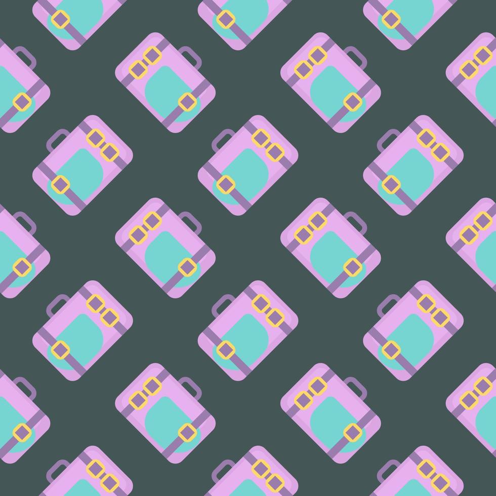 Purple suitcase , seamless pattern on a green background. vector