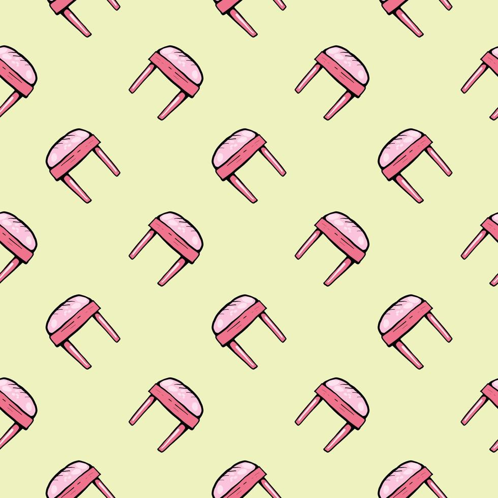 Small pink chairs,seamless pattern on light yellow background. vector