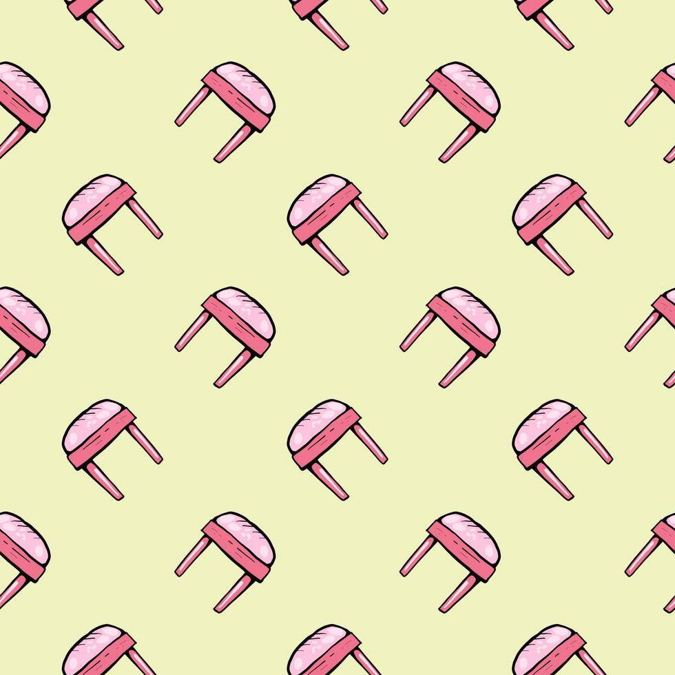 Small pink chairs,seamless pattern on light yellow background. vector