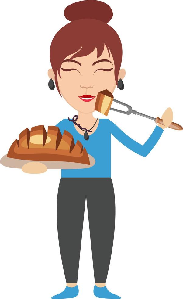 Woman baking, illustration, vector on white background.