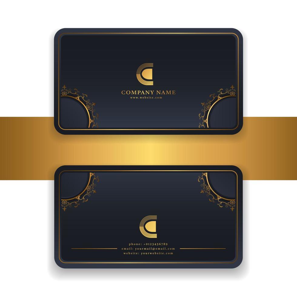 elegant business card templates in dark blue and gold vector