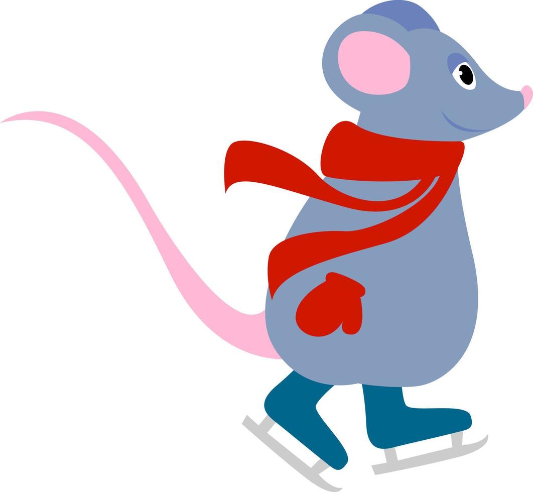 Mouse skating, illustration, vector on white background.