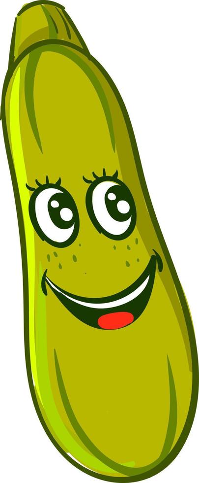 Smiling zucchini, illustration, vector on white background