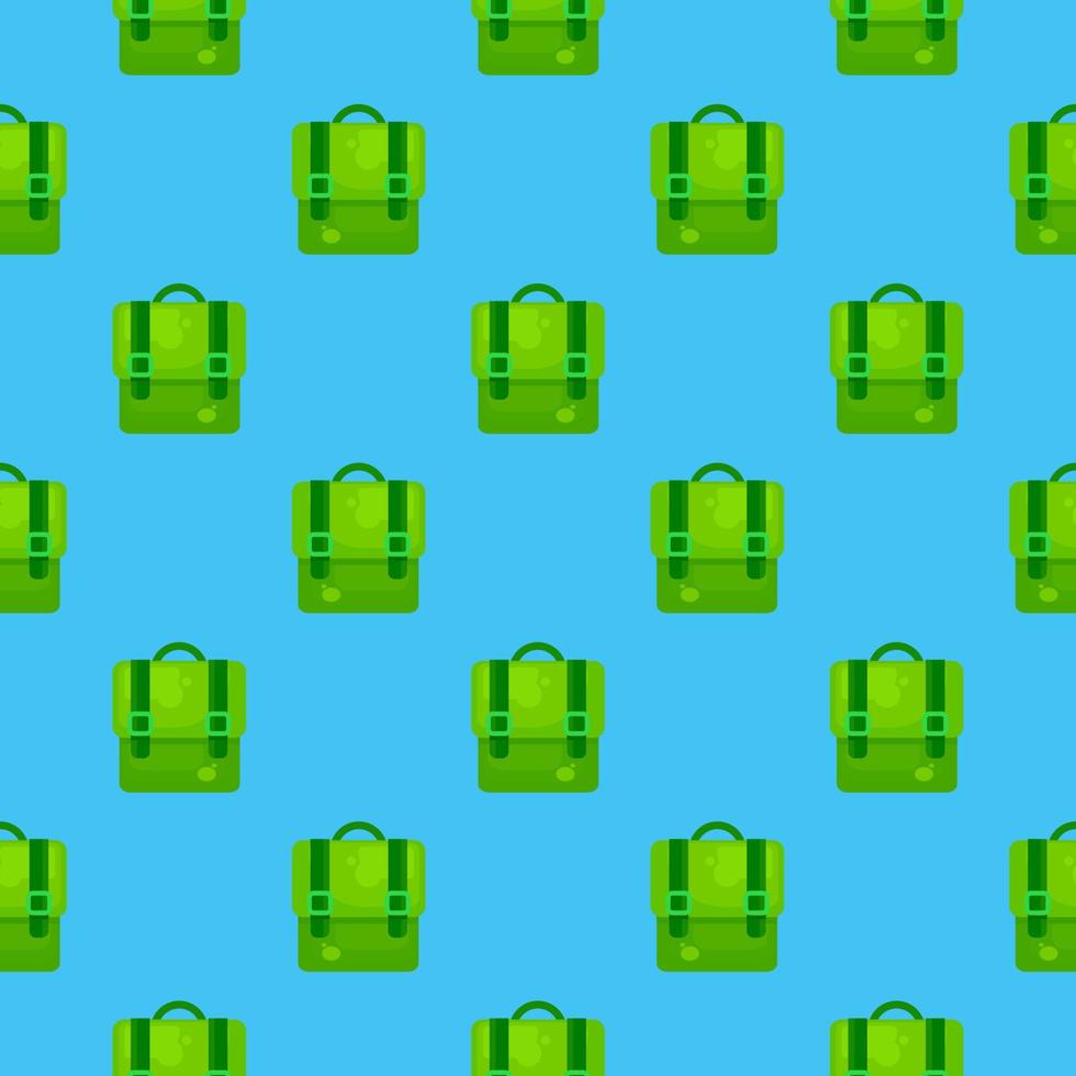 Green backpack , seamless pattern on a blue background. vector