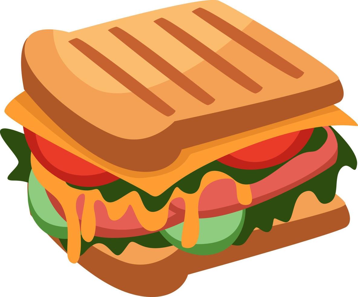 Sándwich grande, ilustración, vector sobre fondo blanco.