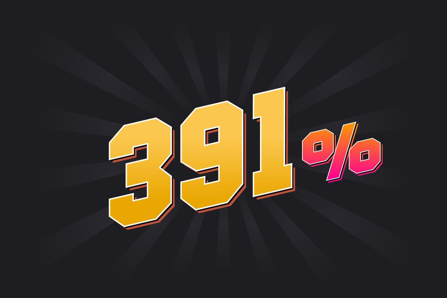 Banner de descuento 391 con fondo oscuro y texto amarillo. 391 por ciento de diseño promocional de ventas. vector