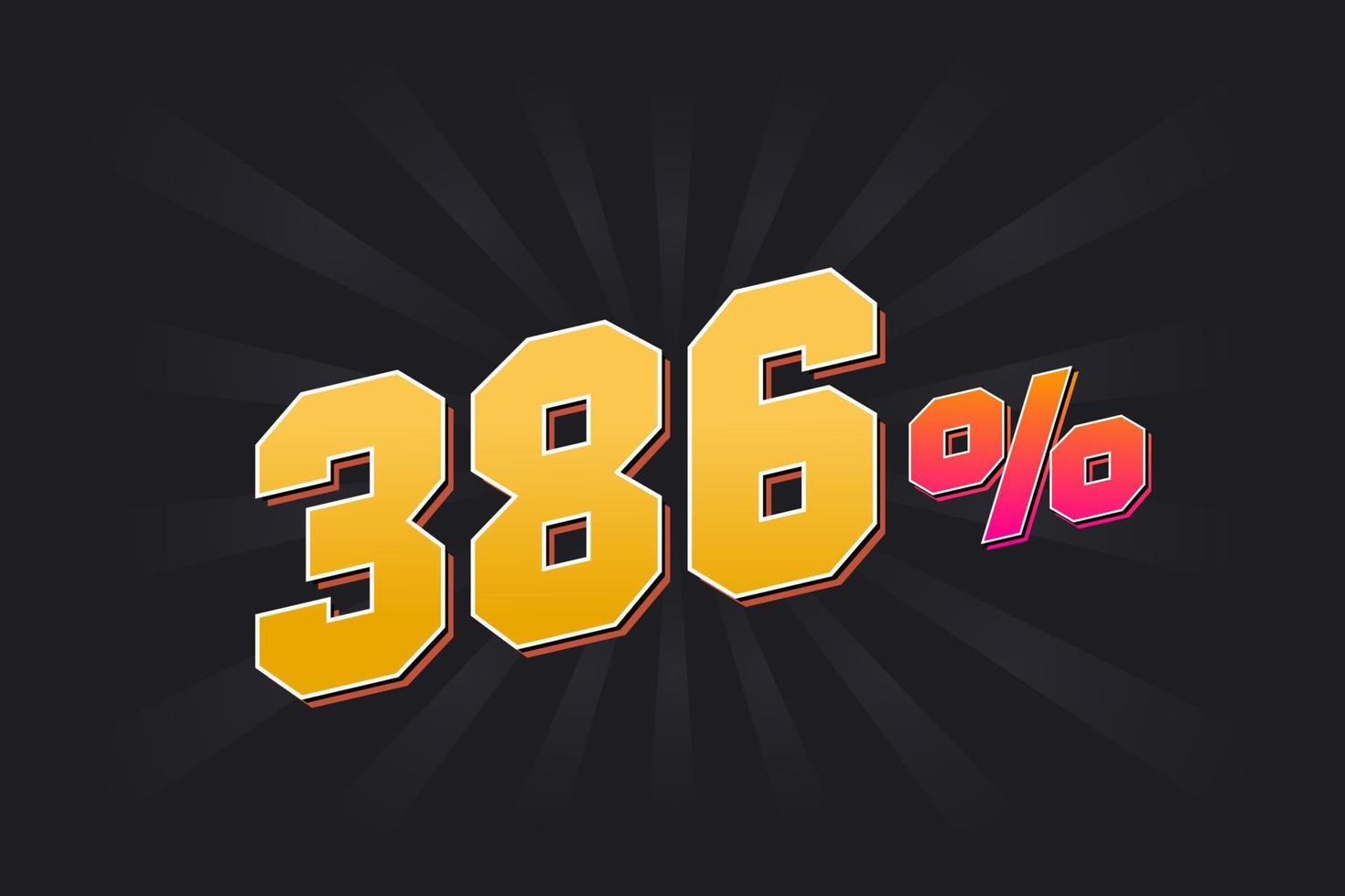 386 banner de descuento con fondo oscuro y texto amarillo. 386 por ciento de diseño promocional de ventas. vector