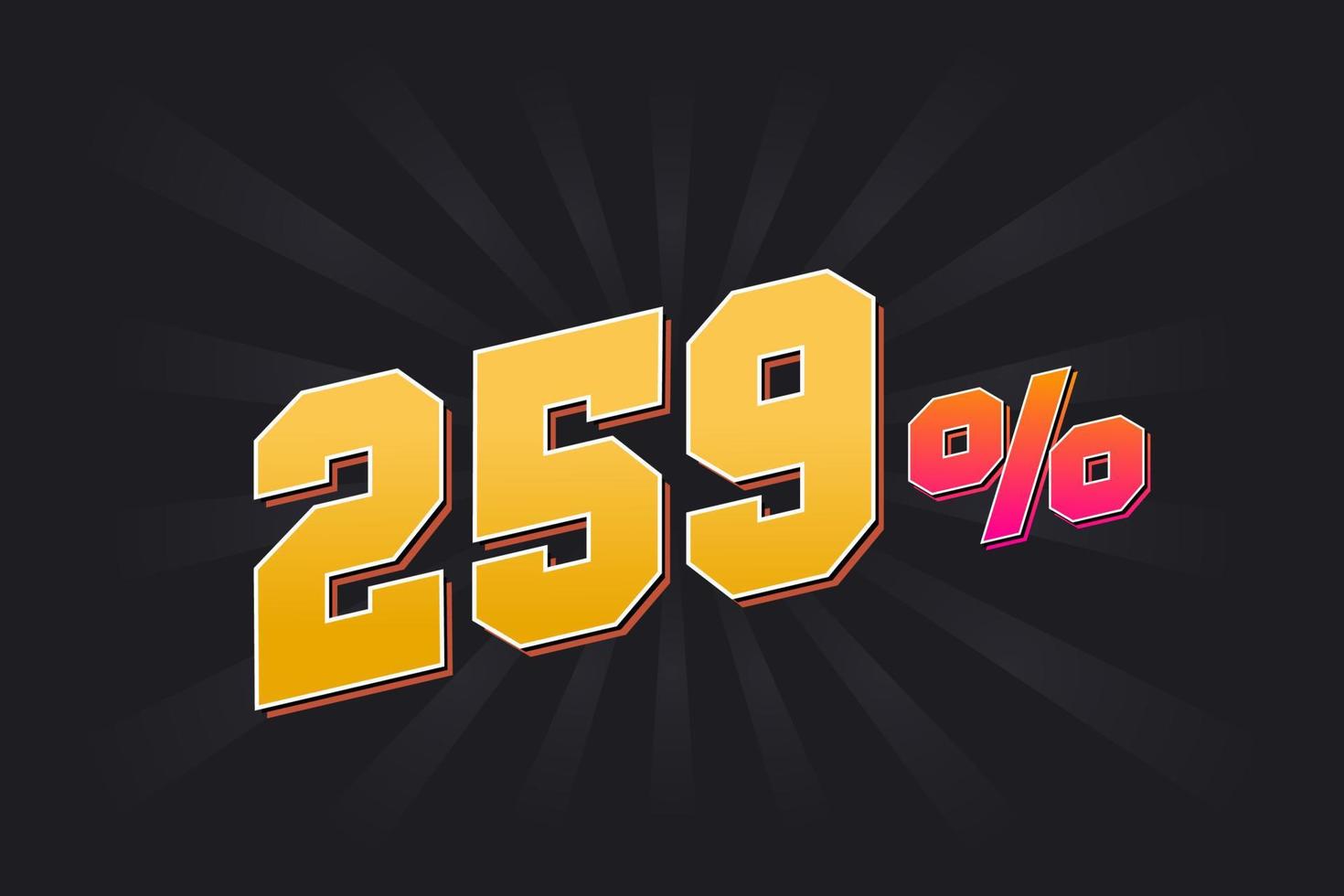 259 banner de descuento con fondo oscuro y texto amarillo. 259 por ciento de diseño promocional de ventas. vector