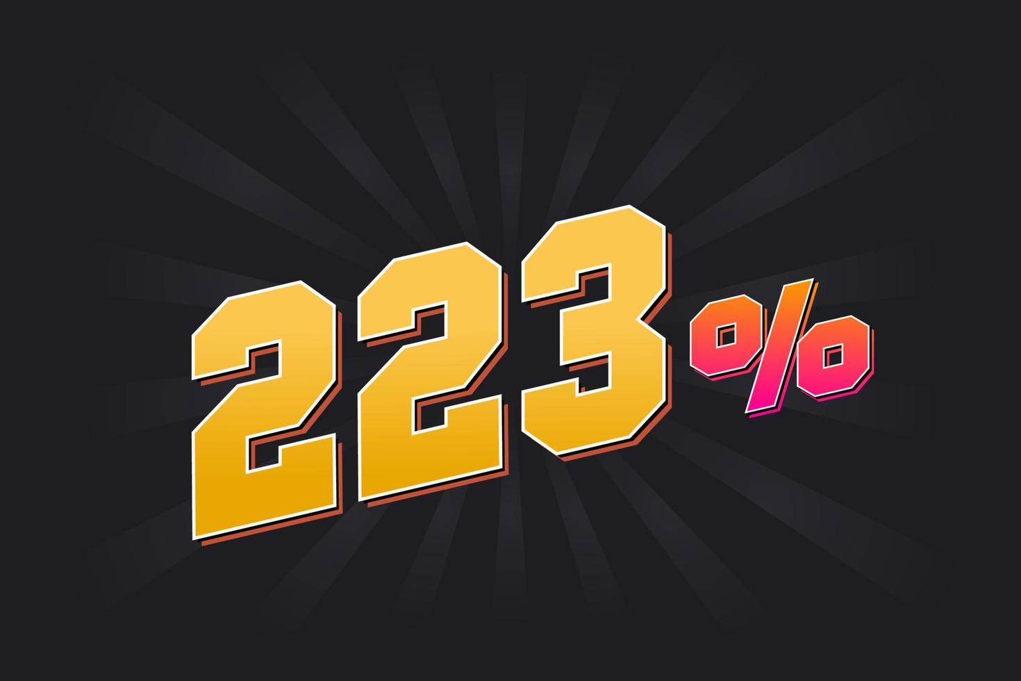 223 banner de descuento con fondo oscuro y texto amarillo. 223 por ciento de diseño promocional de ventas. vector