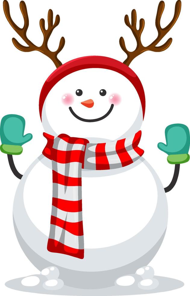 Snowman with red scarf and deer horns vector