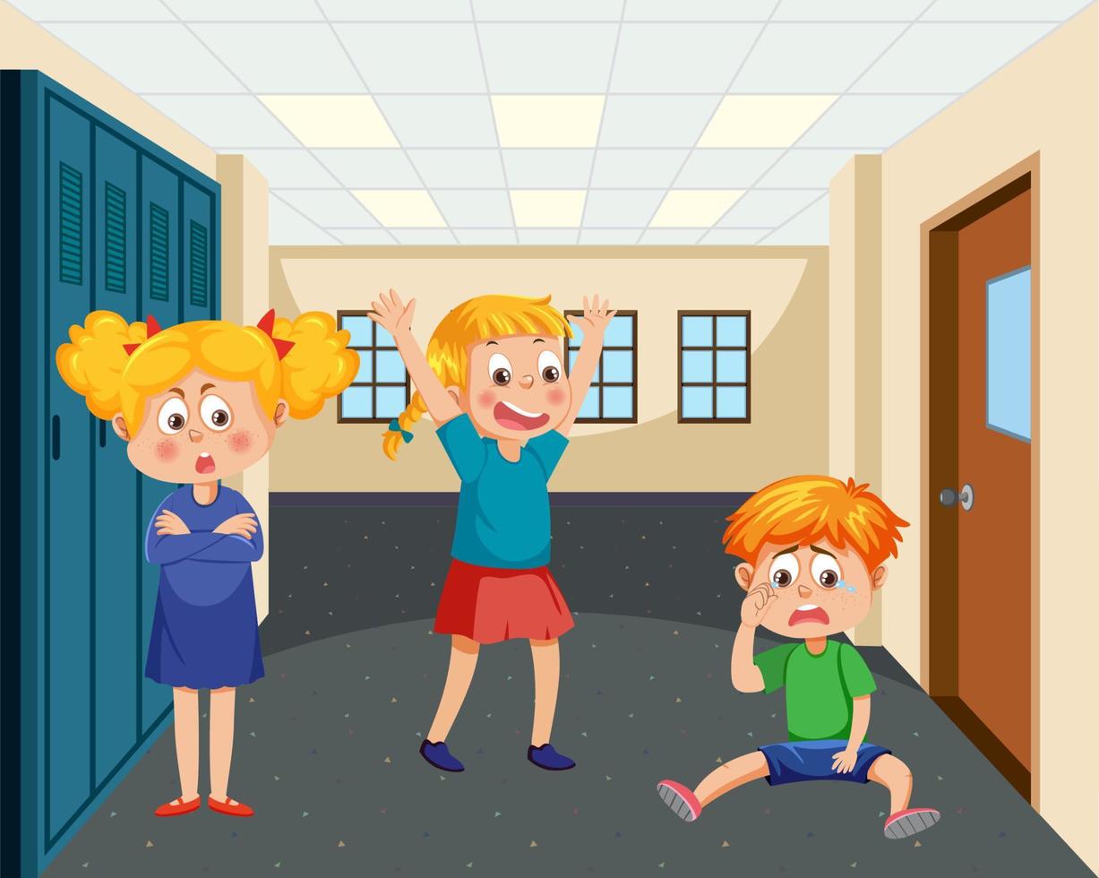School bullying with student cartoon characters vector