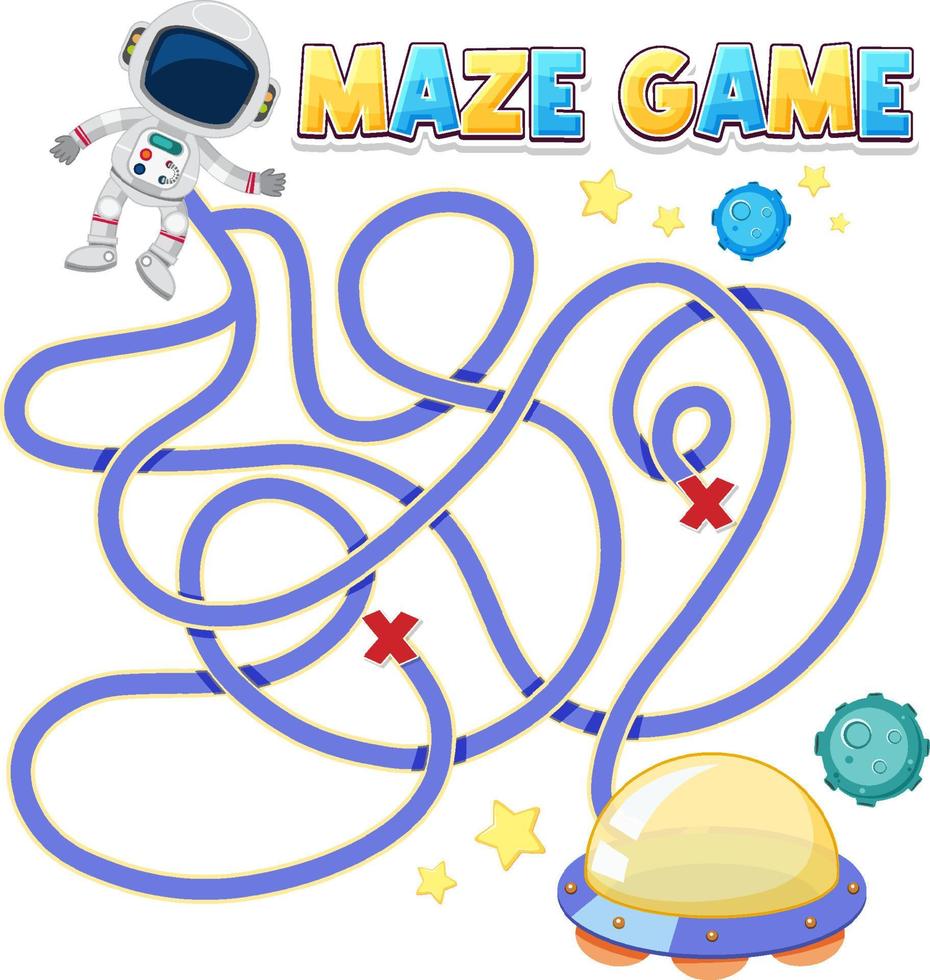 Maze game template in space theme for kids vector
