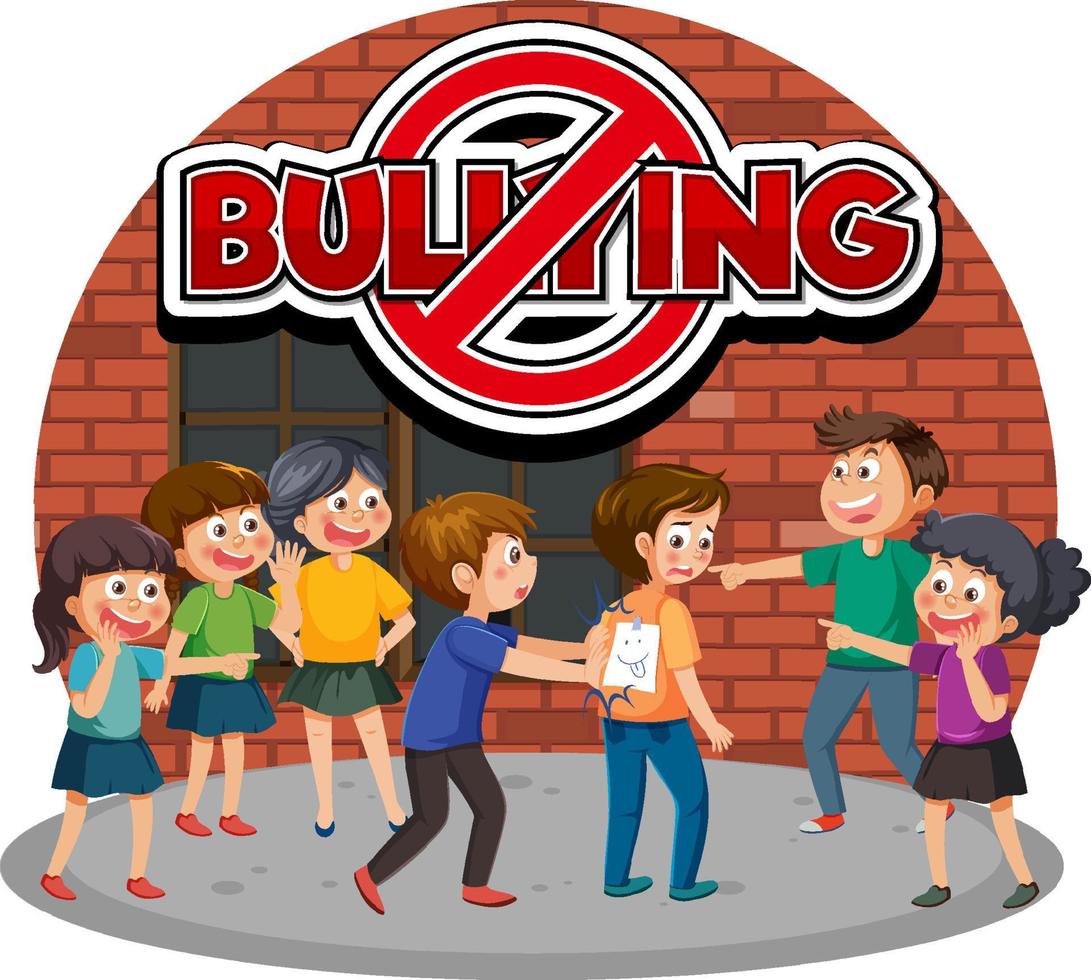 Stop Bullying text with cartoon character vector