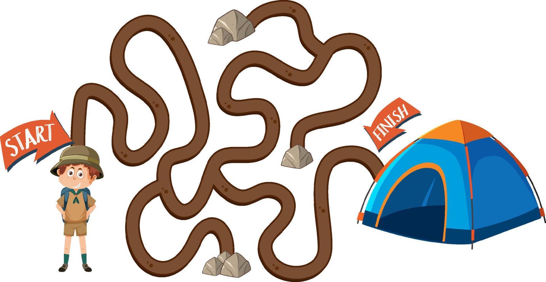 Maze game template in camping theme for kids vector