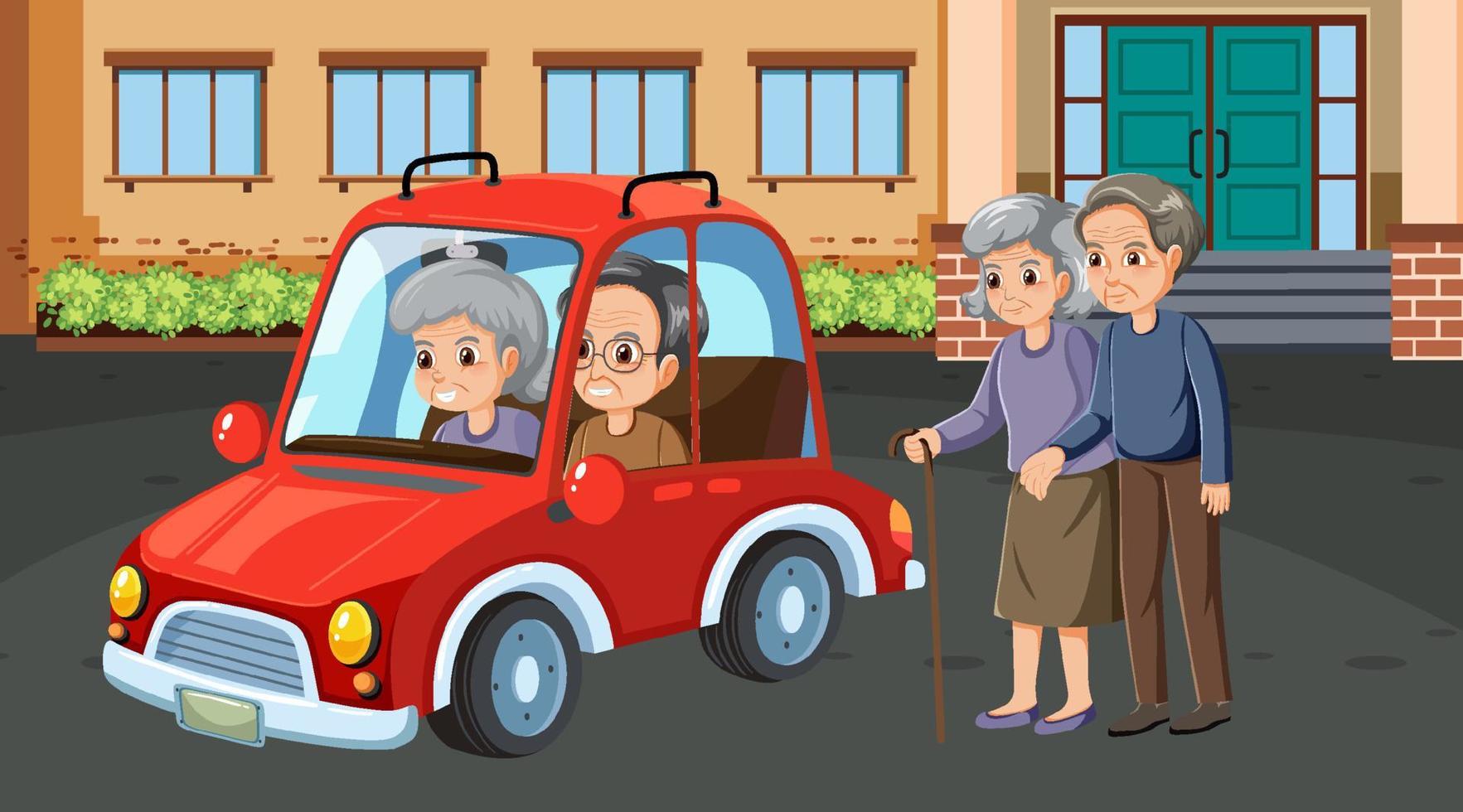 Elderly couple driving car vector