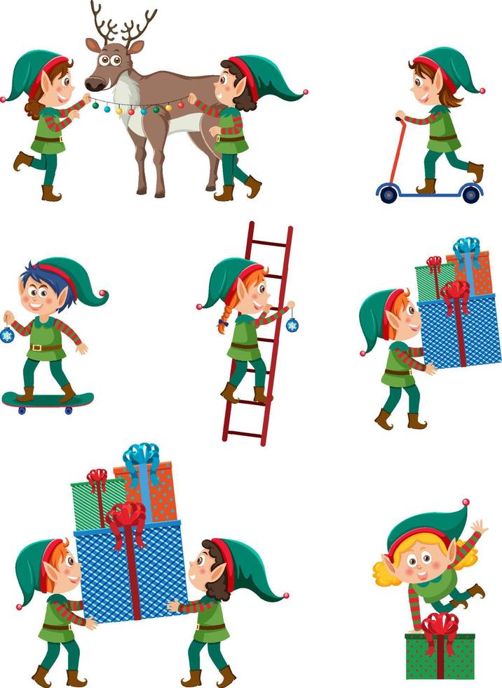 Christmas elves cartoon characters set vector