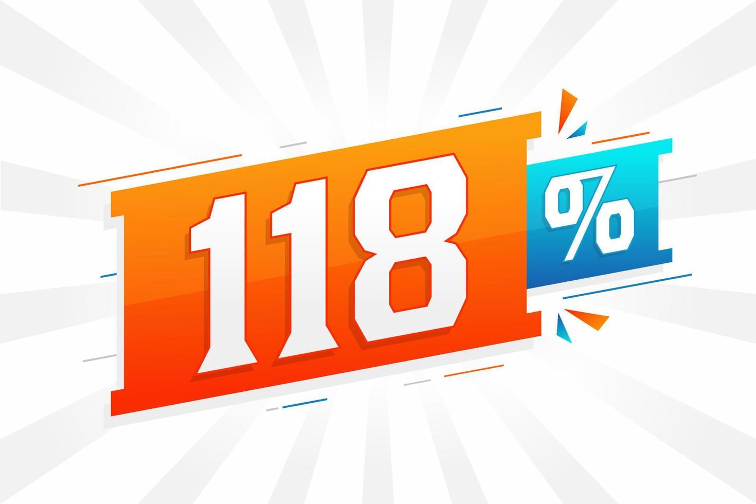 Promoción de banner de marketing de 118 descuentos. 118 por ciento de diseño promocional de ventas. vector