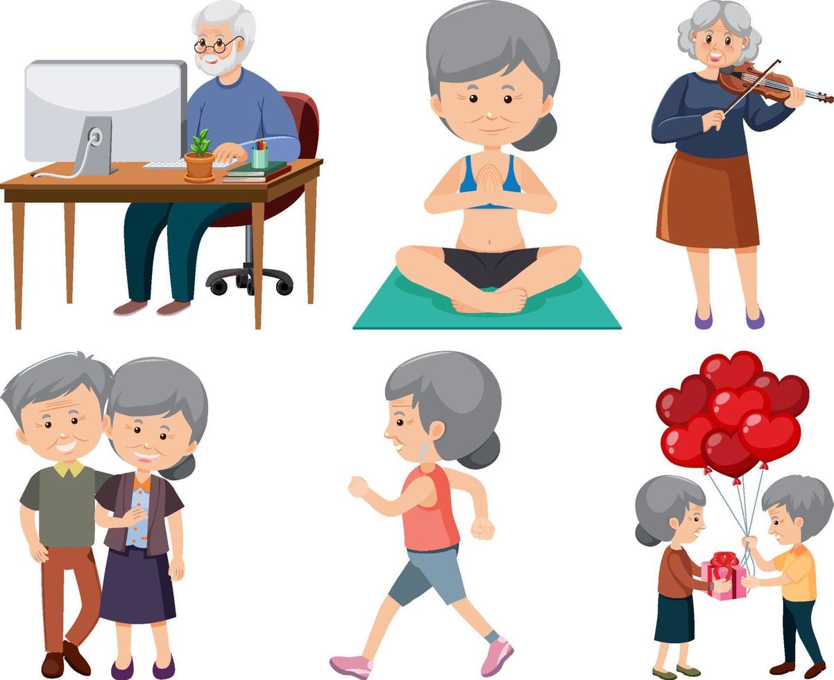 Collection of elderly people icons vector