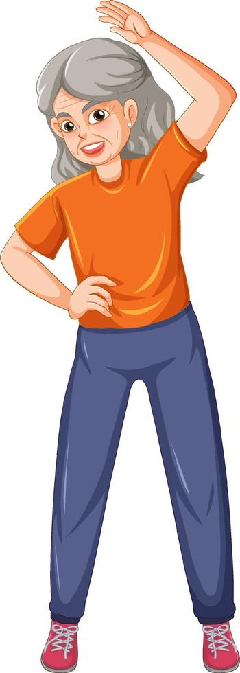 Active old woman doing exercise vector