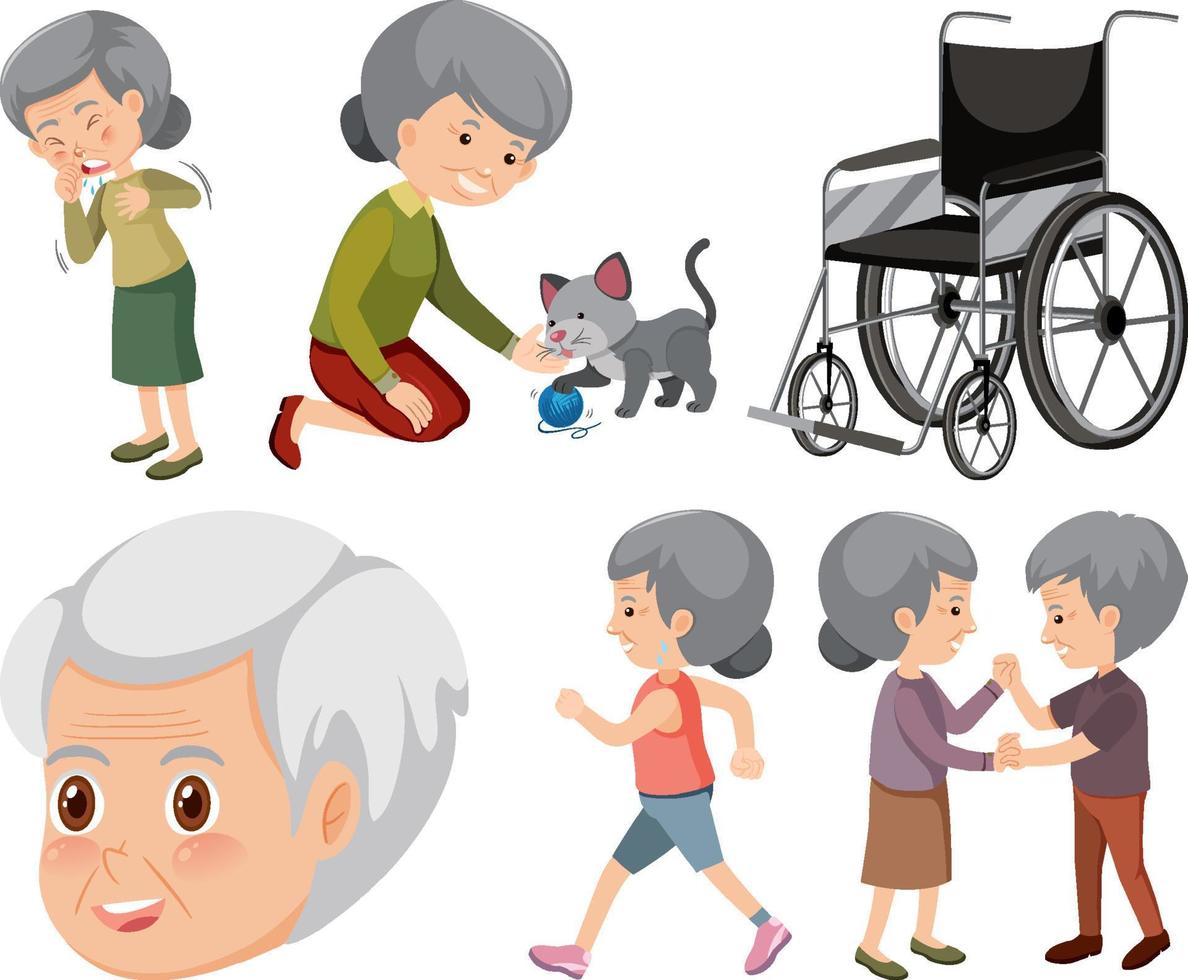 Collection of elderly people icons vector